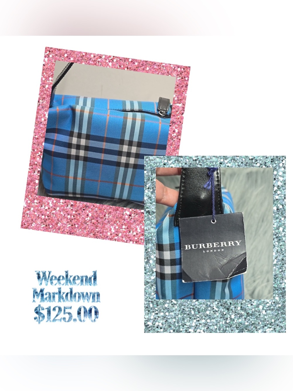 Burberry Blue and Black Plaid Wristlet, (NWT). missing a snap. Can be fixed